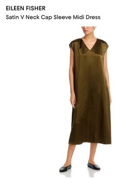 Eileen Fisher Olive-Serpentine V-Neck Sleeveless Midi Dress